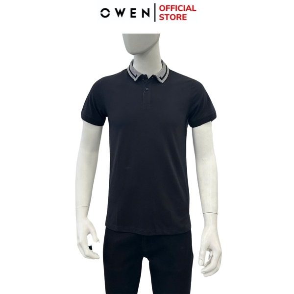 Áo thun polo Nam Tay Ngắn Có Cổ Owen APV231344 màu đen dáng body fit tà bằng chất liệu cotton