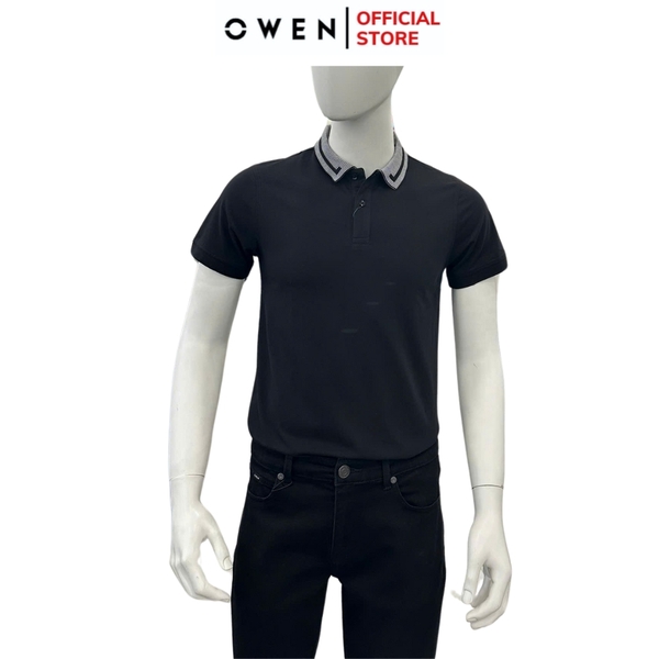 Áo thun polo Nam Tay Ngắn Có Cổ Owen APV231344 màu đen dáng body fit tà bằng chất liệu cotton