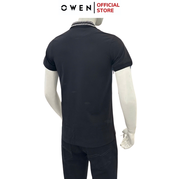 Áo thun polo Nam Tay Ngắn Có Cổ Owen APV231344 màu đen dáng body fit tà bằng chất liệu cotton