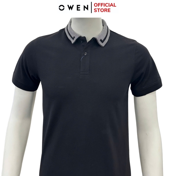 Áo thun polo Nam Tay Ngắn Có Cổ Owen APV231344 màu đen dáng body fit tà bằng chất liệu cotton