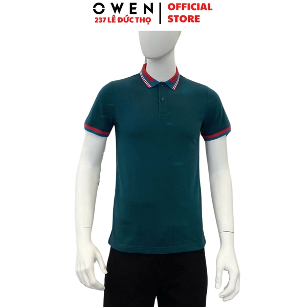 Áo Thun polo Nam Tay Ngắn Có Cổ Owen APV233199 Màu xanh viền đỏ dáng body fit chất liệu Cotton spandex