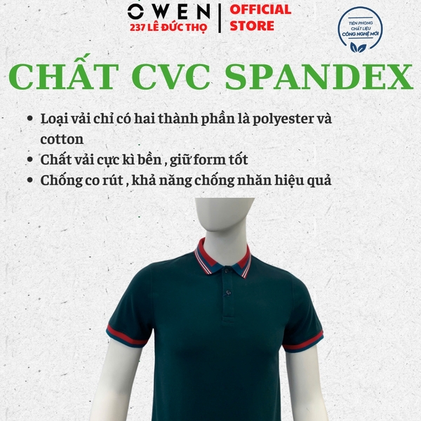 Áo Thun polo Nam Tay Ngắn Có Cổ Owen APV233199 Màu xanh viền đỏ dáng body fit chất liệu Cotton spandex