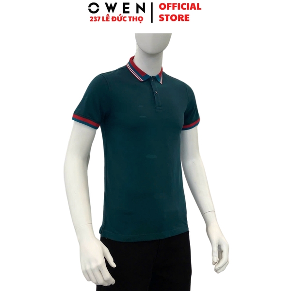 Áo Thun polo Nam Tay Ngắn Có Cổ Owen APV233199 Màu xanh viền đỏ dáng body fit chất liệu Cotton spandex