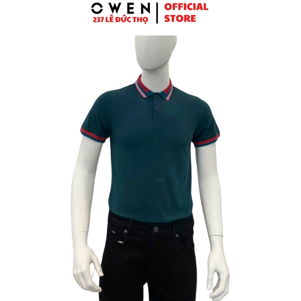 Áo Thun polo Nam Tay Ngắn Có Cổ Owen APV233199 Màu xanh viền đỏ dáng body fit chất liệu Cotton spandex