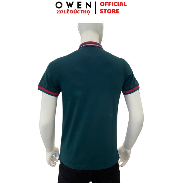 Áo Thun polo Nam Tay Ngắn Có Cổ Owen APV233199 Màu xanh viền đỏ dáng body fit chất liệu Cotton spandex