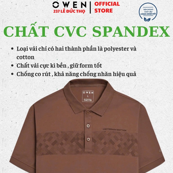 Áo Thun polo Nam Tay Ngắn Có Cổ Owen APV253629 màu nâu in họa tiết dáng suông body fit tà bằng chất liệu cotton