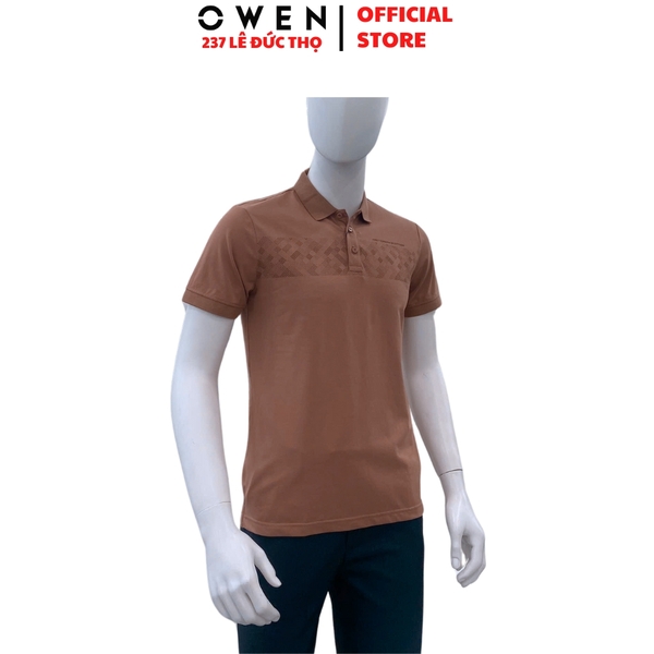 Áo Thun polo Nam Tay Ngắn Có Cổ Owen APV253629 màu nâu in họa tiết dáng suông body fit tà bằng chất liệu cotton