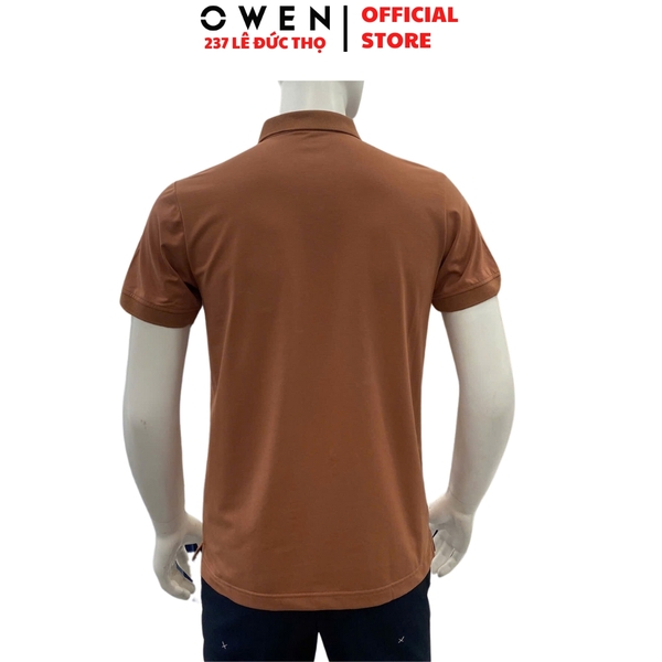 Áo Thun polo Nam Tay Ngắn Có Cổ Owen APV253629 màu nâu in họa tiết dáng suông body fit tà bằng chất liệu cotton