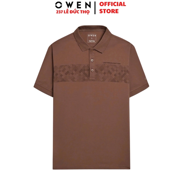 Áo Thun polo Nam Tay Ngắn Có Cổ Owen APV253629 màu nâu in họa tiết dáng suông body fit tà bằng chất liệu cotton