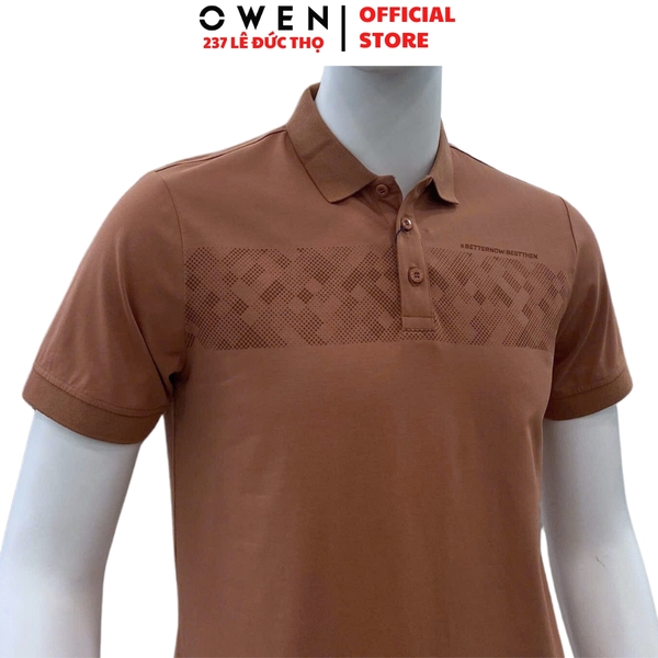 Áo Thun polo Nam Tay Ngắn Có Cổ Owen APV253629 màu nâu in họa tiết dáng suông body fit tà bằng chất liệu cotton