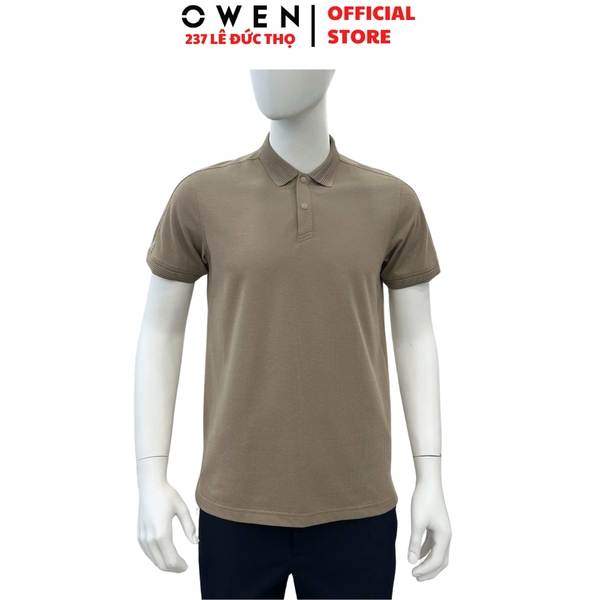 Áo thun polo Nam Tay Ngắn Có Cổ Owen APV252544 màu nâu dáng suông body fit tà bằng xẻ tà chất liệu poly recycle (renu)