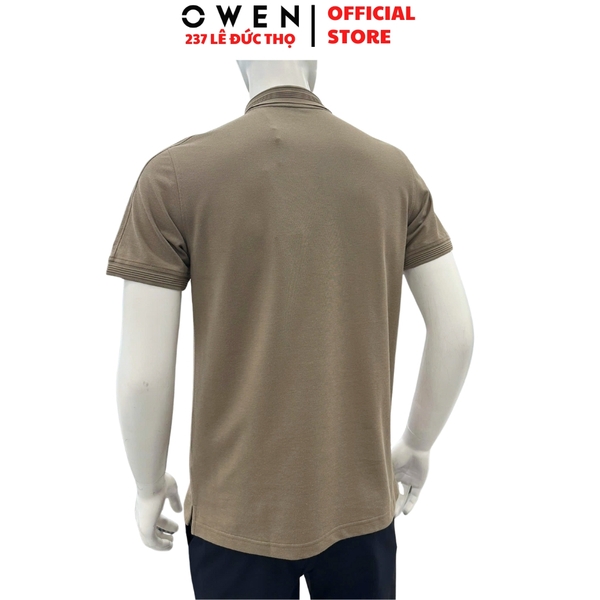 Áo thun polo Nam Tay Ngắn Có Cổ Owen APV252544 màu nâu dáng suông body fit tà bằng xẻ tà chất liệu poly recycle (renu)