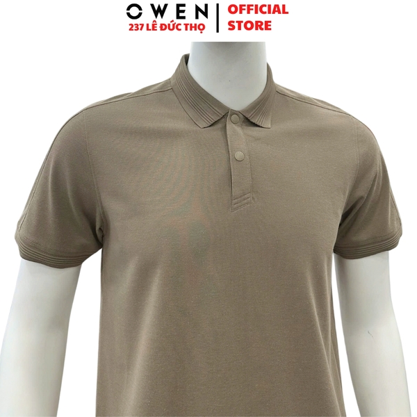 Áo thun polo Nam Tay Ngắn Có Cổ Owen APV252544 màu nâu dáng suông body fit tà bằng xẻ tà chất liệu poly recycle (renu)