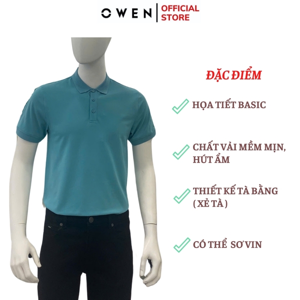 Áo Thun polo Nam Tay Ngắn Có Cổ Owen APV253614 màu xanh bạc hà dáng suông body fit tà bằng chất liệu cotton