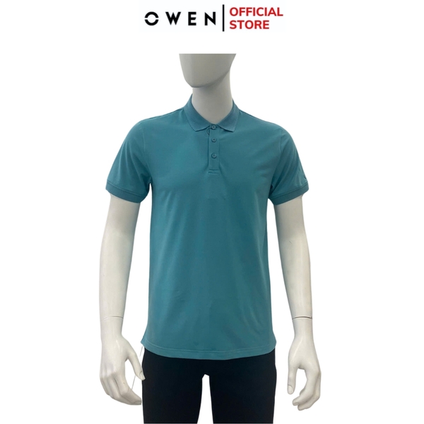 Áo Thun polo Nam Tay Ngắn Có Cổ Owen APV253614 màu xanh bạc hà dáng suông body fit tà bằng chất liệu cotton
