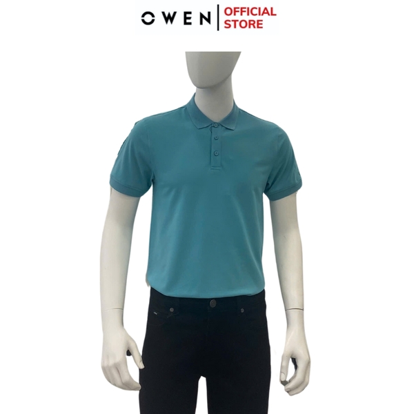 Áo Thun polo Nam Tay Ngắn Có Cổ Owen APV253614 màu xanh bạc hà dáng suông body fit tà bằng chất liệu cotton
