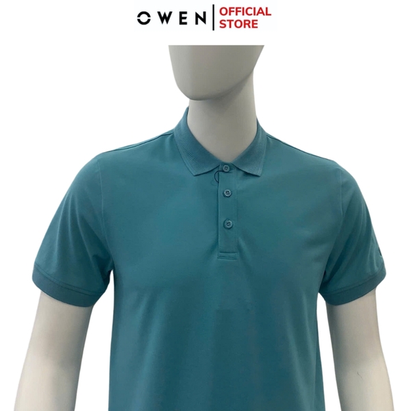 Áo Thun polo Nam Tay Ngắn Có Cổ Owen APV253614 màu xanh bạc hà dáng suông body fit tà bằng chất liệu cotton