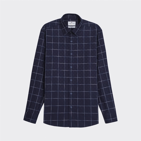Áo Sơ Mi Nam Dài Tay Aristino ALS07602 Màu Xanh Tím Than Kẻ Jacquard Dáng Regular Fit Vải Sợi Sồi