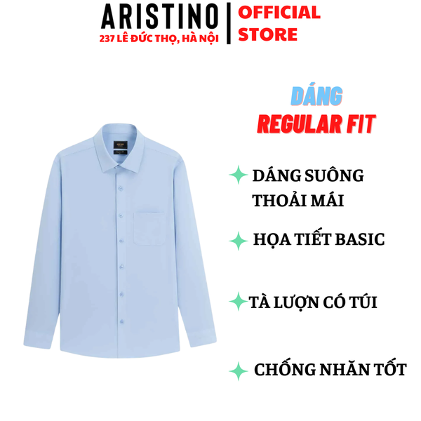 Áo Sơ Mi Nam Dài Tay Aristino 1LSR24S màu xanh biển dáng suông tà lượn