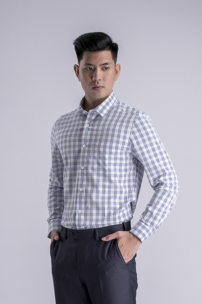 Áo Sơ Mi Nam Tay Dài Aristino ALS53008 Màu Kẻ Caro Xanh Trắng Chìm Kiểu Dáng Regular Fit Chất Liệu Sợi Tre