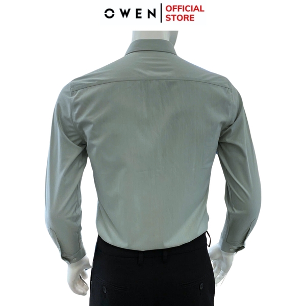Áo sơ mi nam tay dài Owen AS250015D màu xanh bạc hà dáng ôm slim fit tà lượn không túi chất liệu Milk