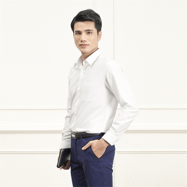 Áo Sơ Mi Trắng Dài Tay Nam Aristino ALS0090S1 (ALS5010Z - ALSR19) Màu Trắng Trơn Chất Vải Micro Polyester Dáng Regular Fit Tà Lượn Có Túi Ngực