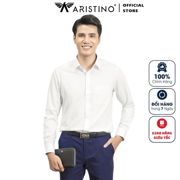 Áo Sơ Mi Trắng Dài Tay Nam Aristino ALS0090S1 (ALS5010Z - ALSR19) Màu Trắng Trơn Chất Vải Micro Polyester Dáng Regular Fit Tà Lượn Có Túi Ngực