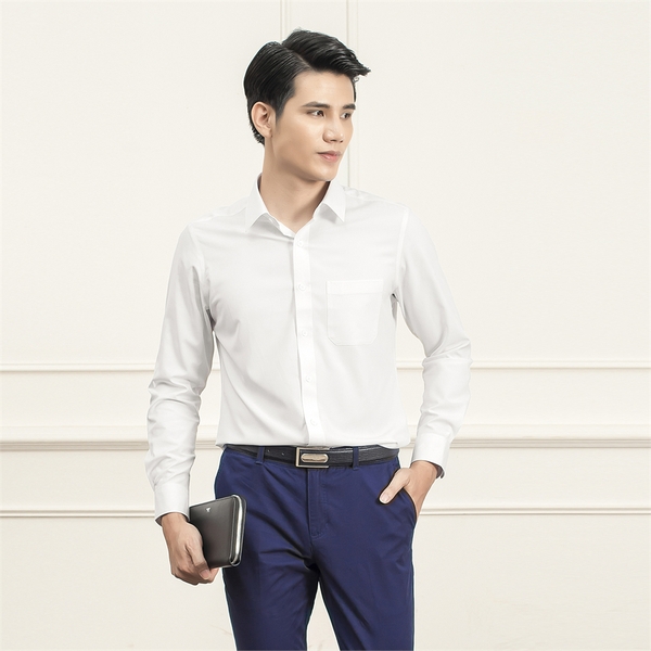 Áo Sơ Mi Trắng Dài Tay Nam Aristino ALS0090S1 (ALS5010Z - ALSR19) Màu Trắng Trơn Chất Vải Micro Polyester Dáng Regular Fit Tà Lượn Có Túi Ngực
