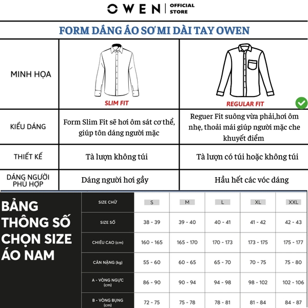 Áo Sơ Mi Nam Tay Dài Owen AJ240636DT màu xanh cổ vịt trơn Dáng J - form suông rộng tà lượn có túi ngực chất liệu Café Charcoal dày dặn