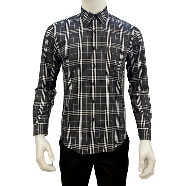 Áo Sơ Mi Nam Tay Dài Owen AR230253DT màu kẻ caro lớn xám đen dáng regular fit tà lượn có túi vải bạc hà