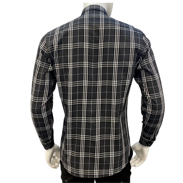 Áo Sơ Mi Nam Tay Dài Owen AR230253DT màu kẻ caro lớn xám đen dáng regular fit tà lượn có túi vải bạc hà