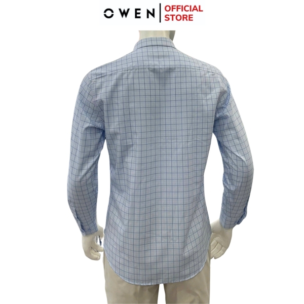 Áo sơ mi nam tay dài Owen AR255017DT màu xanh kẻ caro dáng suông regular fit tà lượn có túi chất liệu bamboo poly