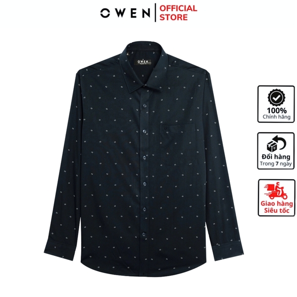 Áo sơ mi nam tay dài Owen AR255018DT màu xanh tím than dáng suông regular fit tà lượn có túi chất liệu bamboo poly