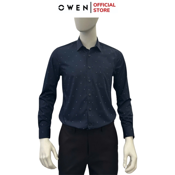 Áo sơ mi nam tay dài Owen AR255018DT màu xanh tím than dáng suông regular fit tà lượn có túi chất liệu bamboo poly