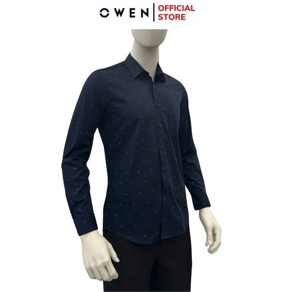 Áo sơ mi nam tay dài Owen AR255018DT màu xanh tím than dáng suông regular fit tà lượn có túi chất liệu bamboo poly