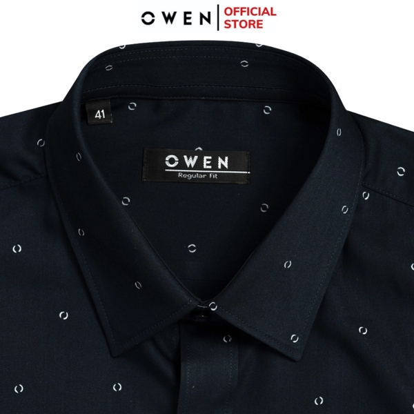 Áo sơ mi nam tay dài Owen AR255018DT màu xanh tím than dáng suông regular fit tà lượn có túi chất liệu bamboo poly