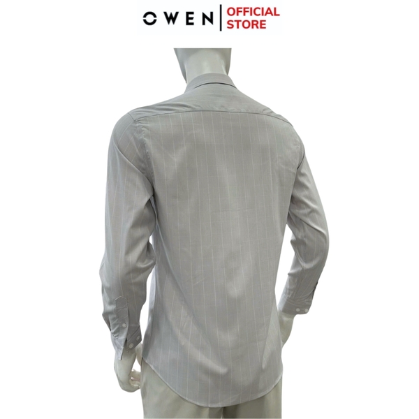 Áo sơ mi nam tay dài Owen AR255026DT màu xám nhạt kẻ sọc dáng suông regular fit tà lượn có túi chất liệu bamboo spandex
