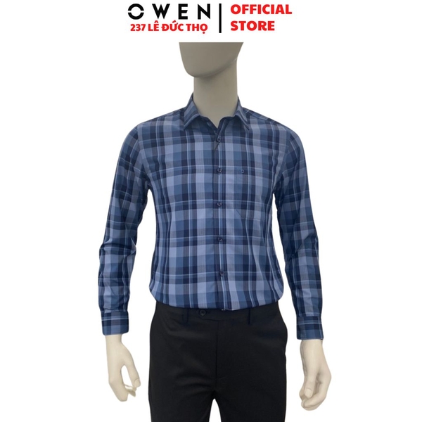 Áo Sơ Mi Nam Tay Dài Owen AR260648DT Xanh Đậm Regular Fit Có Túi chất liệu Bamboo polyester