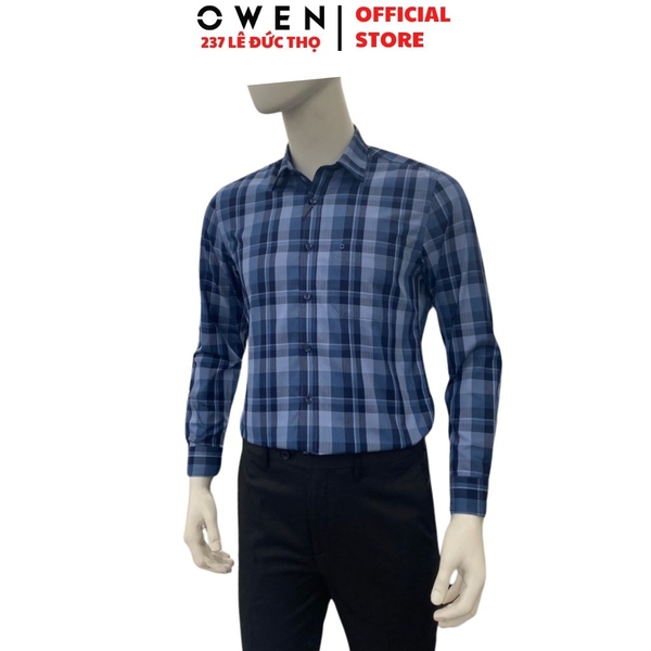 Áo Sơ Mi Nam Tay Dài Owen AR260648DT Xanh Đậm Regular Fit Có Túi chất liệu Bamboo polyester