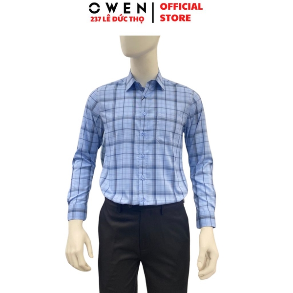 Áo Sơ Mi Nam Tay Dài Owen AR260653DT Xanh Regular Fit Có Túi chất liệu Bamboo polyester