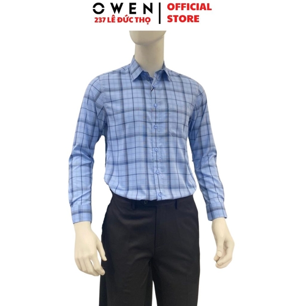 Áo Sơ Mi Nam Tay Dài Owen AR260653DT Xanh Regular Fit Có Túi chất liệu Bamboo polyester
