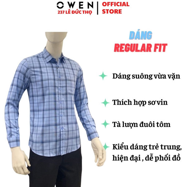 Áo Sơ Mi Nam Tay Dài Owen AR260653DT Xanh Regular Fit Có Túi chất liệu Bamboo polyester