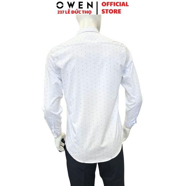 Áo sơ mi nam tay dài Owen AS260040D màu trắng họa tiết dáng ôm slim fit tà lượn không túi chất liệu Bamboo polyester
