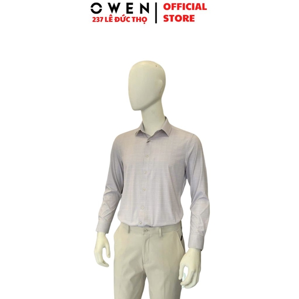 Áo Sơ Mi Nam Tay Dài Owen AS260699D Xám Nhạt Slim Fit Không Túi  chất liệu nylon spandex