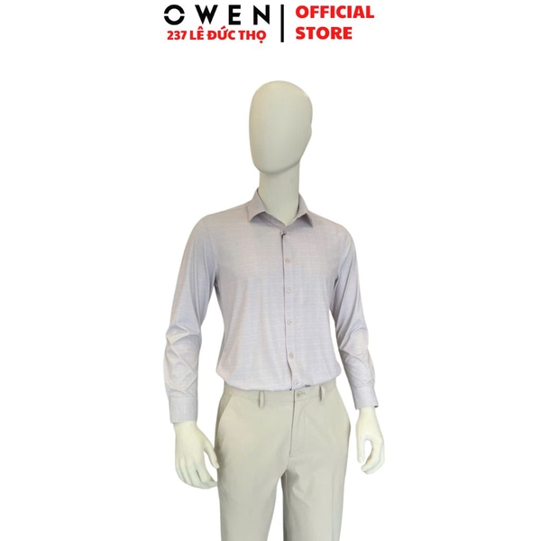 Áo Sơ Mi Nam Tay Dài Owen AS260699D Xám Nhạt Slim Fit Không Túi  chất liệu nylon spandex