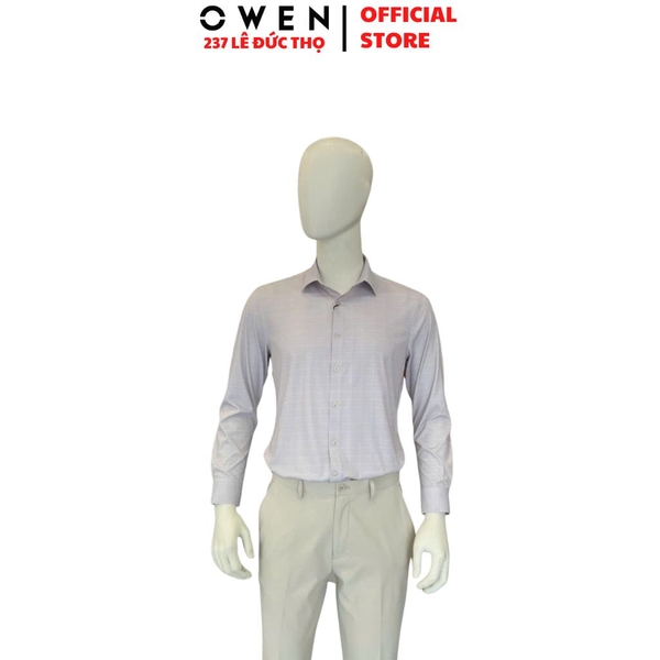 Áo Sơ Mi Nam Tay Dài Owen AS260699D Xám Nhạt Slim Fit Không Túi  chất liệu nylon spandex
