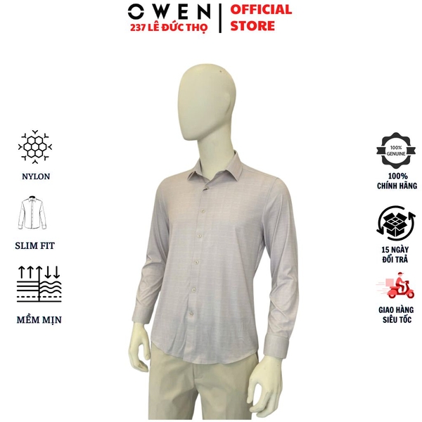 Áo Sơ Mi Nam Tay Dài Owen AS260699D Xám Nhạt Slim Fit Không Túi  chất liệu nylon spandex
