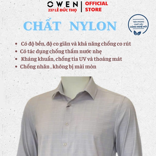 Áo Sơ Mi Nam Tay Dài Owen AS260699D Xám Nhạt Slim Fit Không Túi  chất liệu nylon spandex