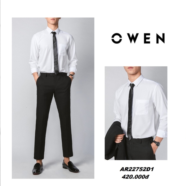 Áo Sơ Mi Trắng Nam Tay Dài Owen AR221197DT (AR230326DT-AR240100DT-AR240312DT) Dáng Regular Fit Có Túi Ngực Màu Trắng Trơn