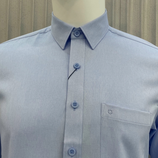 Áo Sơ Mi Nam Tay Dài Owen AR230602DT màu melange xanh nhạt dáng regular fit tà lượn có túi vải café